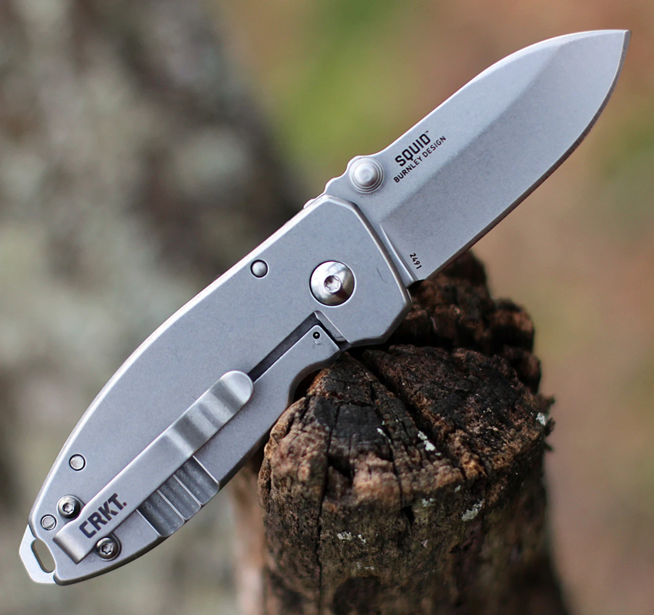 CRKT 2491 Squid Folder, 2.25" Stonewashed 8Cr14MoV Plain Blade, Stainless Steel Handle CRKT 2491 Squid Folder, 2.25" Stonewashed 8Cr14MoV Plain Blade, Stainless Steel Handle -Blade HQ Knife Shop 2491.1 79151.1612459854