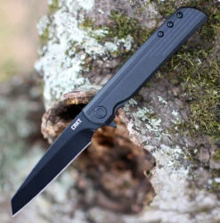 CRKT LCK+ Linerlock Blackout, 3.25" Black Oxide Coated 8Cr13MoV Stainless Tanto Blade, Black GRN Handles