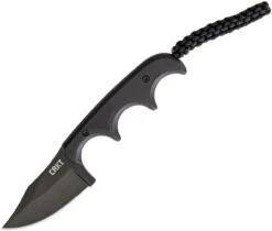 CRKT Minimalist Bowie Neck Knife 2387K, 2.12" 5Cr15MoV Black Plain Blade, Black G-10 Handle