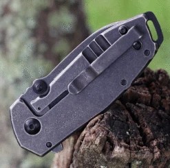 CRKT Squid Assisted Flipper 2493, 2.37" 8Cr14MoV Stainless Steel Black Stonewashed Plain Blade, Black Stainless Steel Handles -Blade HQ Knife Shop CR2493.2 93880.1625675782