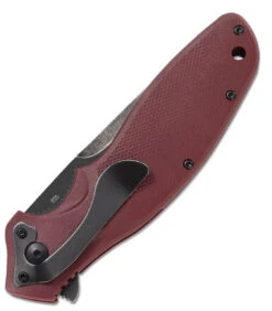 CRKT Shenanigan Spring Assisted Flipper K800RKP, 3.35" 1.4116 Stainless Steel Black Stonewashed Plain Blade, Maroon GRN Handles -Blade HQ Knife Shop CRK800RKPnb 99805.1619620167