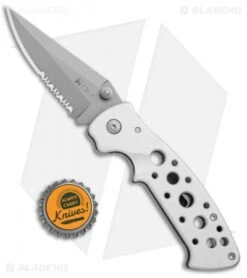 CRKT Crawford Kasper Professional Liner Lock Knife Silver (3.75" Gray Serr) 7728 -Blade HQ Knife Shop CRKT Crawford Kasper Professional LL Silver Gray Serr 7728 BHQ 75702 jr bottlecap