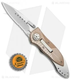 CRKT Elishewitz E-Lock Folding Knife Bronze (3.9" Satin Serr) 7333 -Blade HQ Knife Shop CRKT Elishewitz E Lock bronze satin serr 7333 BHQ 0477 er size