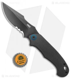 CRKT PSD Liner Lock Spring Assisted Knife Black G-10 / CF (3.6" Black Serr) -Blade HQ Knife Shop CRKT PSD CF G 10 Base LL DP Black BHQ 138951 jr bottlecap