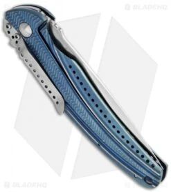 CRKT Ken Onion Ripple Frame Lock Knife Blue (3.125" Satin) K405BXP 1 CRKT Ken Onion Ripple Frame Lock Knife Blue (3.125" Satin) K405BXP -Blade HQ Knife Shop crkt ken ontion ripple blue folding knife satin plain k405bxp side