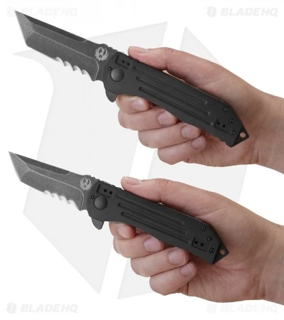 CRKT Ruger Knives 2-Stage Tanto Flipper Knife (4" Black SW Serr) R2102K CRKT Ruger Knives 2-Stage Tanto Flipper Knife (4" Black SW Serr) R2102K -Blade HQ Knife Shop crkt ruger r2103k hand cm 2