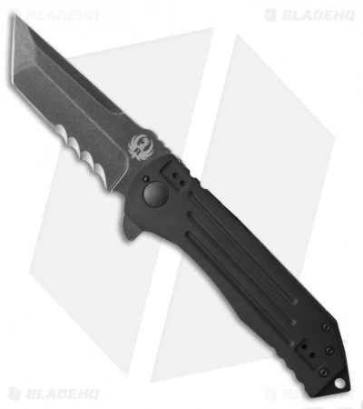 CRKT Ruger Knives 2-Stage Tanto Flipper Knife (4" Black SW Serr) R2102K CRKT Ruger Knives 2-Stage Tanto Flipper Knife (4" Black SW Serr) R2102K -Blade HQ Knife Shop crkt ruger r2104k cm 1
